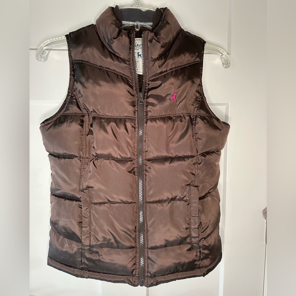 Old Navy Kids XL Brown Puffer Vest Pink Moose Full Zip Quilted